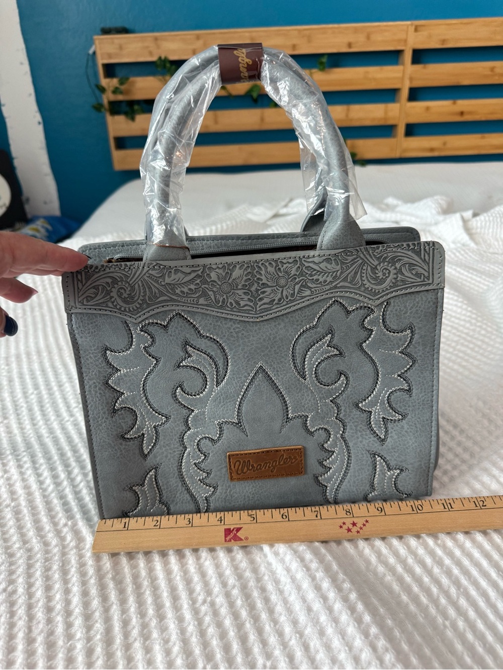 Wrangler Blue-Gray Embossed Top-Handle Women’s Bag